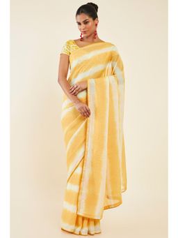 Soch - Women Yellow Chiffon Embellished Saree with Unstitched Blouse