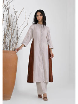 Suramya - Breeze Off-White with Brown Colorblock Kurta with Pant (Set of 2)