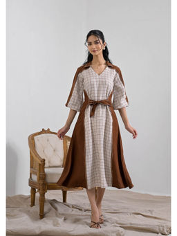 Suramya - Breeze Brown Check Patch Dress