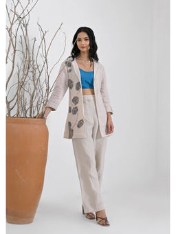 Suramya - Breeze Off White with Blue Floral Embroidered Co-Ord (Set of 3)