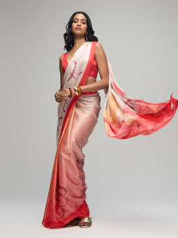 Gajra Gang - Beige Crepe Printed Saree with Unstitched Blouse Blushed Affair