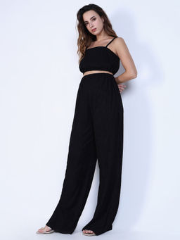 SHOWOFF - Women Black Solid Co-Ord (Set of 2)