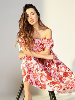 SHOWOFF - Women Orange Printed Co-Ord (Set of 2)