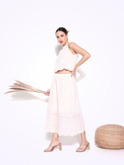 SHOWOFF - Women Embroidered Cream Co-Ord (Set of 2)