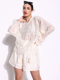 SHOWOFF - Women Embroidered Cream Co-Ord (Set of 2)