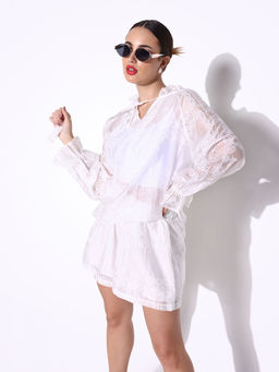 SHOWOFF - Women Embroidered White Co-Ord (Set of 2)