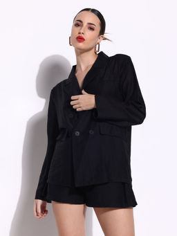 SHOWOFF - Women Solid Black Co-Ord (Set of 2)