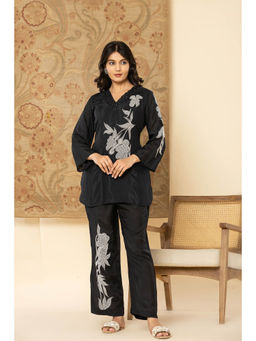 Autumnlane - Black Muslin V-Neck Tunic with Pant (Set of 2)