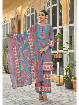 Autumnlane - Purple Cotton Round Neck Kurta with Pant and Dupatta (Set of 3)