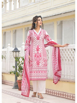 Autumnlane - Wine Cotton V-Neck Kurta with Pant and Dupatta (Set of 3)