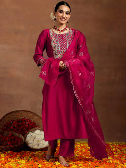 Gerua By Libas - Pink Silk Blend Yoke Design Kurta Sets for Women