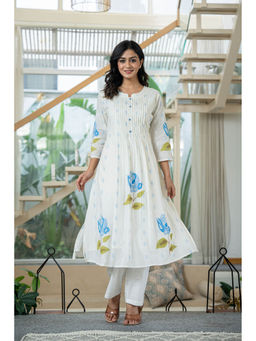 Autumnlane - Blue Cotton Round Neck Kurta with Pant and Dupatta (Set of 3)