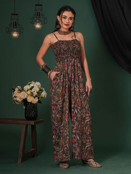 Globus - Grey Rayon Slub Shoulder Straps Jumpsuit