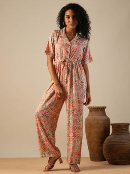 Globus - Pink Viscose Collar Neck Jumpsuit