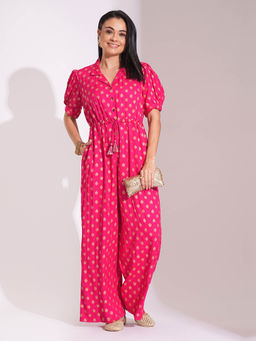 Globus - Pink Viscose Notched Lapel Jumpsuit