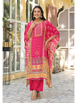 Autumnlane - Pink Muslin Round Neck Kaftan with Pant (Set of 2)