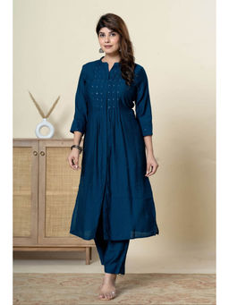 Autumnlane - Blue Cotton Mandarin Neck Kurta with Pant (Set of 2)