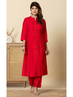 Autumnlane - Red Cotton Mandarin Neck Kurta with Pant (Set of 2)