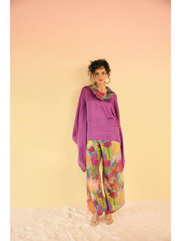 Suramya - Mauve Silk Cowl Neck Top with Pant (Set of 2)