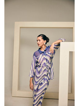 Suramya - Purple Silk Collar Neck Top with Pant (Set of 2)