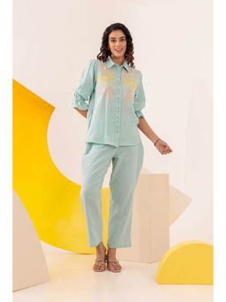 Autumnlane - Blue Cotton Collar Neck Shirt with Pant (Set of 2)