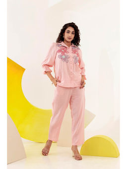 Autumnlane - Pink Cotton Collar Neck Shirt with Pant (Set of 2)