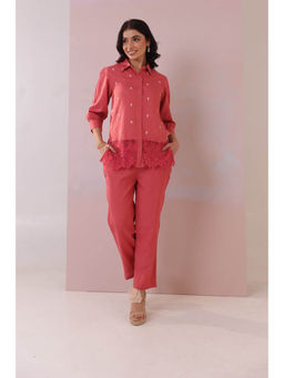 Autumnlane - Red Cotton Collar Neck Shirt with Pant (Set of 2)