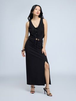 Twenty Dresses by Nykaa Fashion - Black Sleeveless Top and High Waist Midi Skirt Co Ord Set