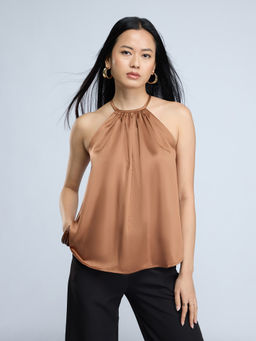 Twenty Dresses by Nykaa Fashion - Brown Halter Neck Relaxed Top