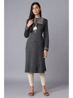 WISHFUL by W - Grey Solid Winter Kurta