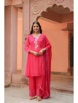 Scakhi - Pink Georgette Mirror Work Anarkali Kurta with Salwar and Dupatta