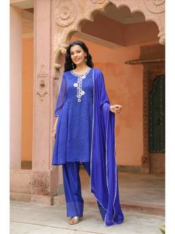 Scakhi - Blue Georgette Mirror Work Anarkali Kurta with Salwar and Dupatta