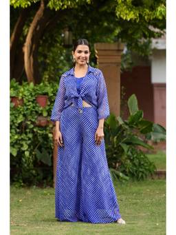 Scakhi - Blue Leheriya Georgette Tie-Up Shirt Co-Ord