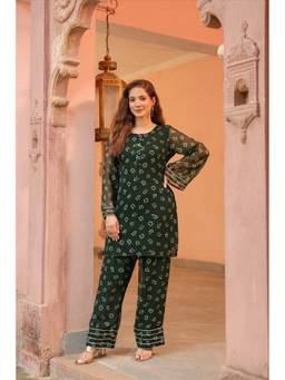 Scakhi - Green Bandhani Georgette Co-Ord