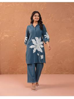 STUDIO MISRI - Blue Floral Embroidered Kurta with Pant
