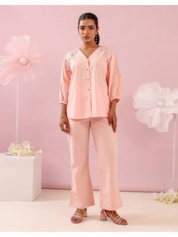 STUDIO MISRI - Peach Lace-Detail Button-Down Wide-Leg Co-Ord