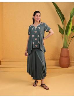 STUDIO MISRI - Sage Green Embroidered Draped Co-Ord