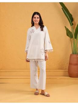 STUDIO MISRI - Ivory Mirror Embellished Tassel Co-Ord
