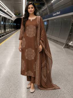 BERRYLICIOUS - Cotton Brown Bandhani Printed Kurta with Pant and Dupatta