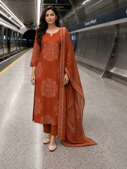 BERRYLICIOUS - Cotton Orange Bandhani Printed Kurta with Pant and Dupatta