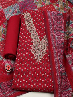 MEENA BAZAAR - Maroon Floral Embroidered Unstitched Kurta with Unstitched Bottom and Dupatta