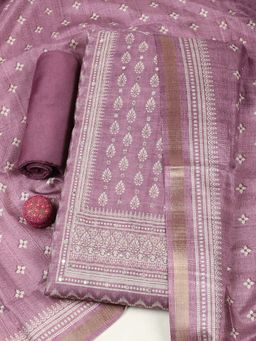 MEENA BAZAAR - Lavender Printed Unstitched Kurta with Unstitched Bottom and Dupatta