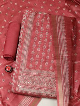 MEENA BAZAAR - Peach Printed Unstitched Kurta with Unstitched Bottom and Dupatta