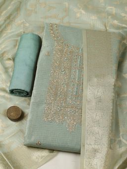 MEENA BAZAAR - Sea Green Embroidered Unstitched Kurta with Unstitched Bottom and Dupatta