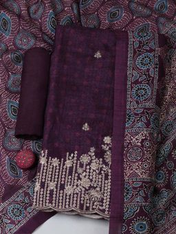 MEENA BAZAAR - Purple Embroidered Unstitched Kurta with Unstitched Bottom and Dupatta