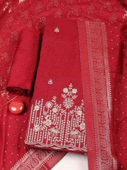 MEENA BAZAAR - Maroon Embroidered Unstitched Kurta with Unstitched Bottom and Dupatta