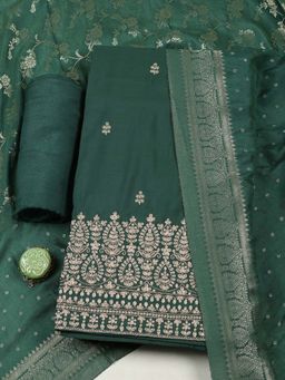 MEENA BAZAAR - Green Embroidered Unstitched Kurta with Unstitched Bottom and Dupatta