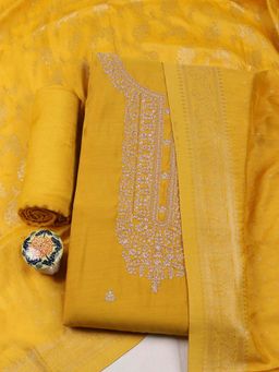 MEENA BAZAAR - Mustard Embroidered Unstitched Kurta with Unstitched Bottom and Dupatta
