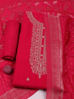 MEENA BAZAAR - Pink Embroidered Unstitched Kurta with Unstitched Bottom and Dupatta