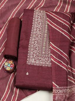 MEENA BAZAAR - Maroon Embroidered Unstitched Kurta with Unstitched Bottom and Dupatta